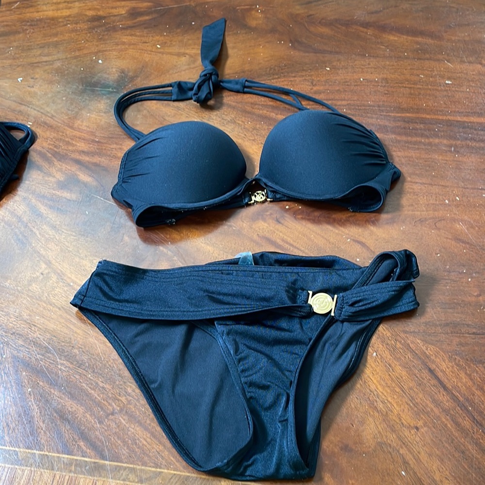 Victoria secrets black with gold hardware push up bikini medium bottom 34 C top